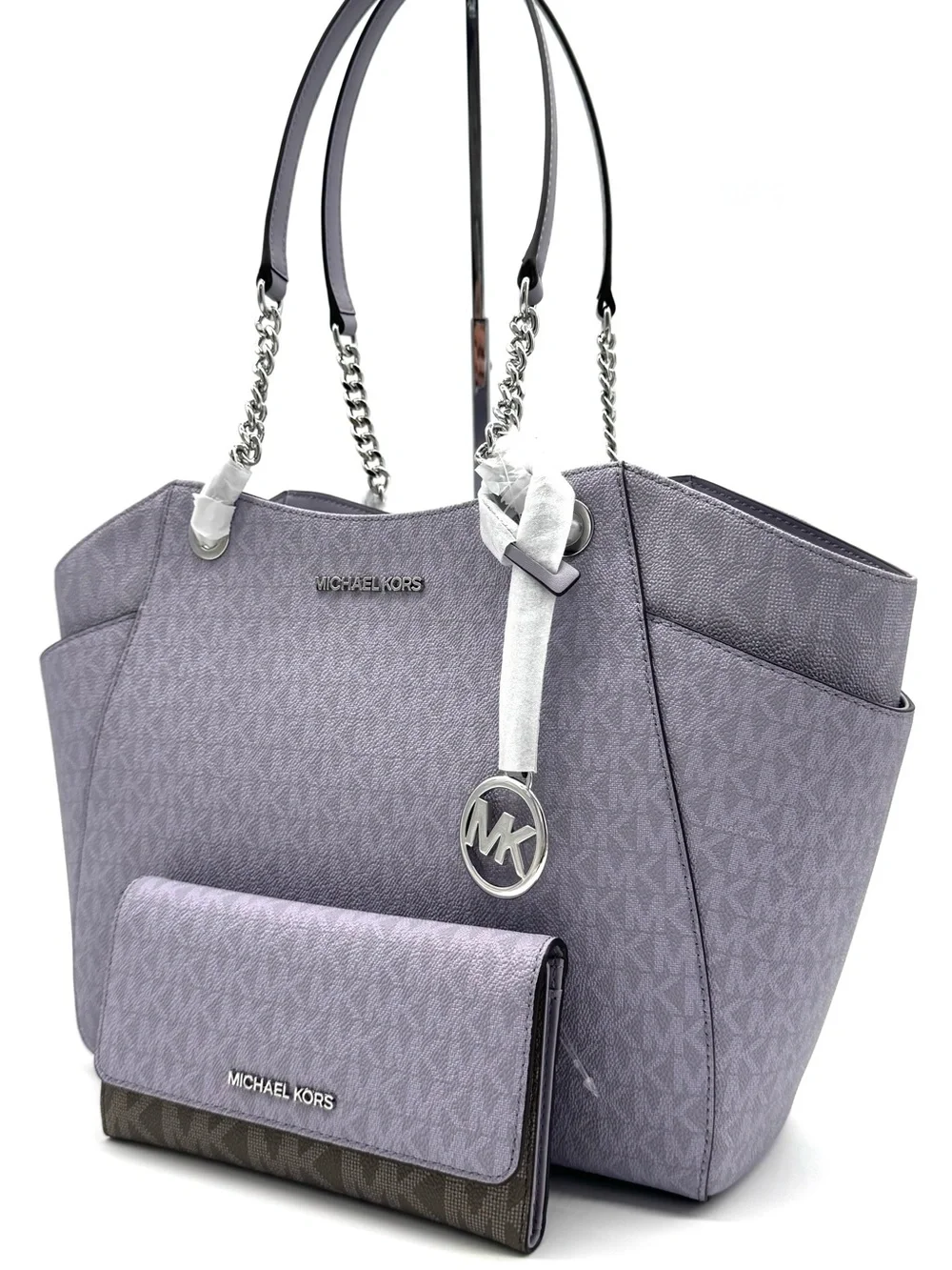 Michael Kors Jet Set Large Signature Logo Shoulder Bag w Matching Trifold Wallet